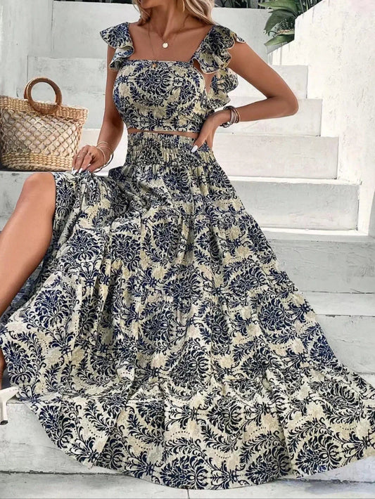 Boho Ethnic Print Two-Piece Skirt Set