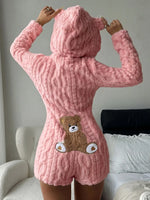 Teddy Bear Embroidered Fleece Hoodie