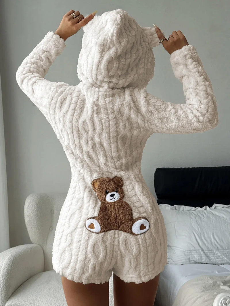 Teddy Bear Embroidered Fleece Hoodie