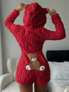 Teddy Bear Embroidered Fleece Hoodie