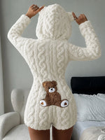 Teddy Bear Embroidered Fleece Hoodie